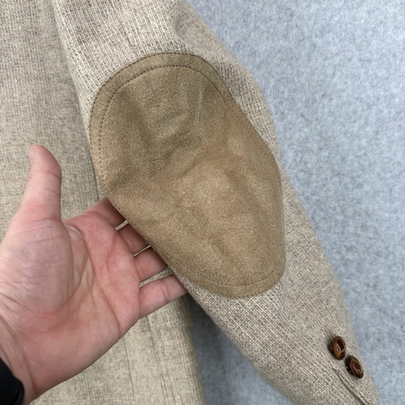 Vintage Pendleton Blazer Mens 40 Beige Virgin Wool Suede Yoke Elbow Patches USA - Picture 7 of 16